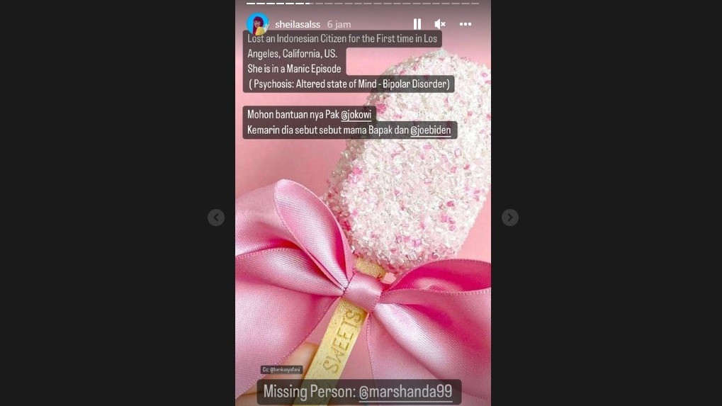 Tangkapan layar instagram story Sheila Salsabila