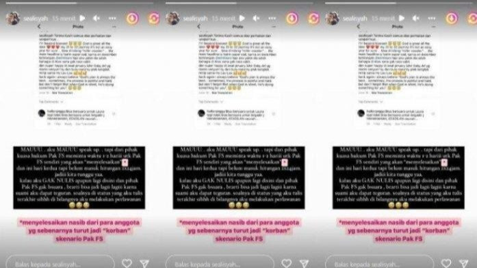 Tangkapan layar instastory Seali Syah, Kamis (11/8/22).