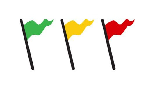 ilustrasi red flag, yellow flag, green flag