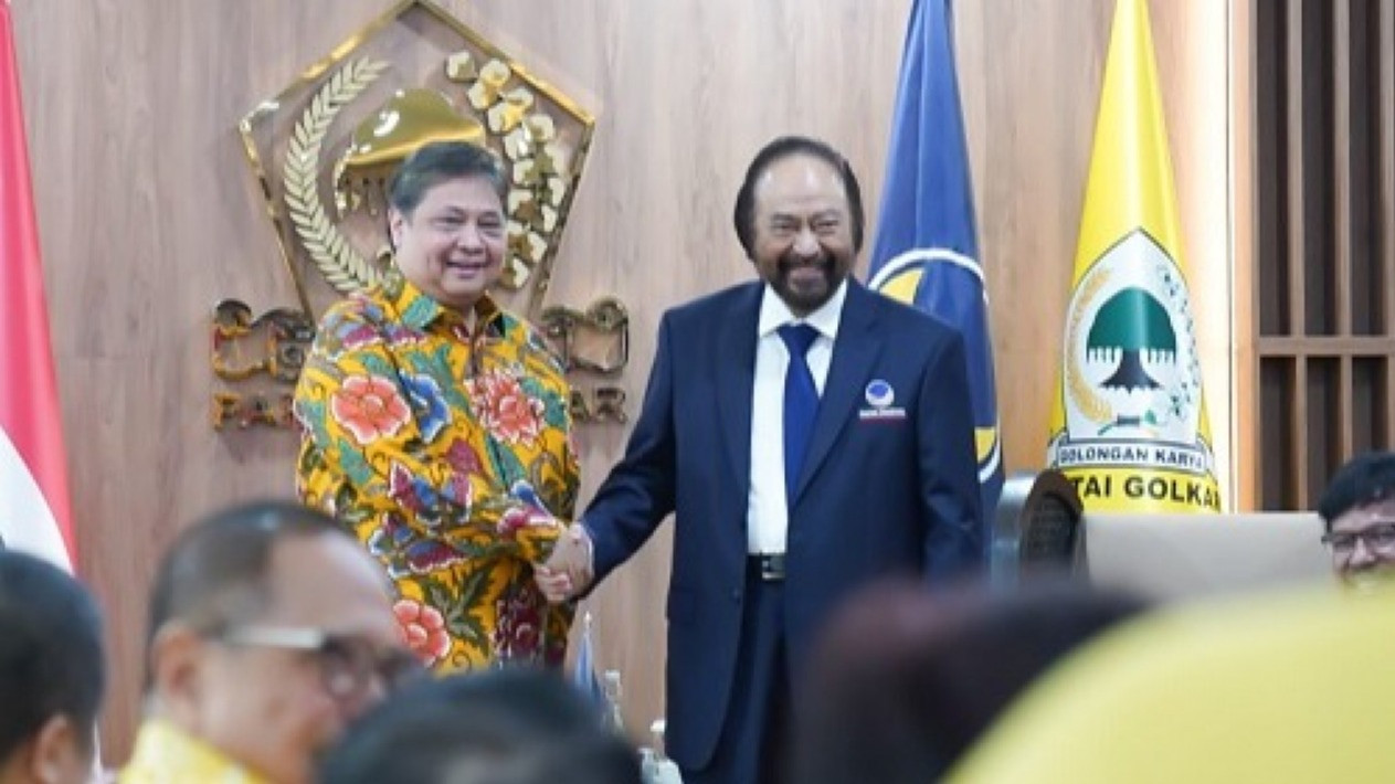 Ketua Umum Partai NasDem Surya Paloh dan Ketua Umum Partai Golkar Airlangga Hartarto bertemu di Kantor DPP Partai Golkar, Rabu (1/2/2023).
