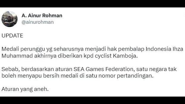 tidak boleh menyumbang bersih medali di satu nomor pertandingan