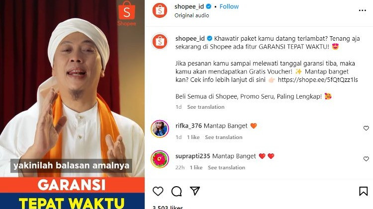 Penyanyi religi Opick ikut merasakan keuntungan dari program terbaru Shopee yaitu Garansi Tepat Waktu.