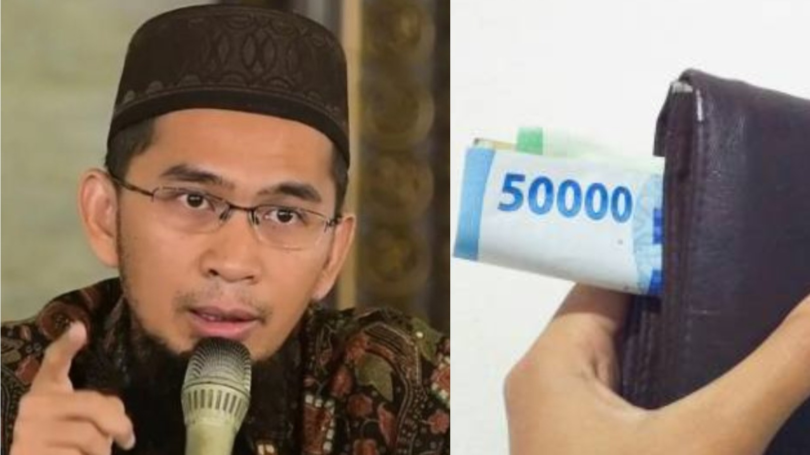 Kolase Ustaz Adi Hidayat dan Ilustrasi uang