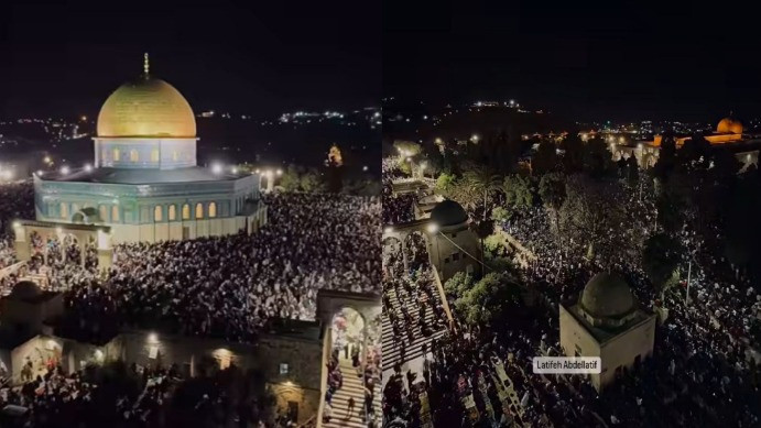 Suasana shalat tarawih di Masjid Al Aqsa