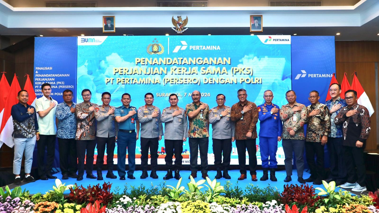 Pertamina dan Baharkam Polri menandatangani kerja sama tentang bantuan pengamanan dan penanganan pelanggaran dan/atau tindak pidana di objek vital nasional strategis dan objek vital lainnya di lingkungan Pertamina.