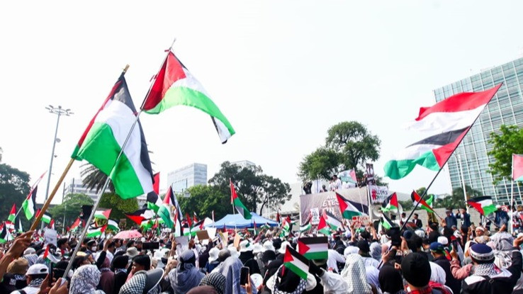Aksi solidaritas untuk Palestina di Kedubes AS, Sabtu (1/6/2024)
