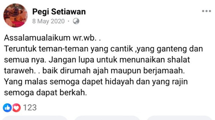 Status facebook pegi setiawan tersangka kasus pembunuhan Vina