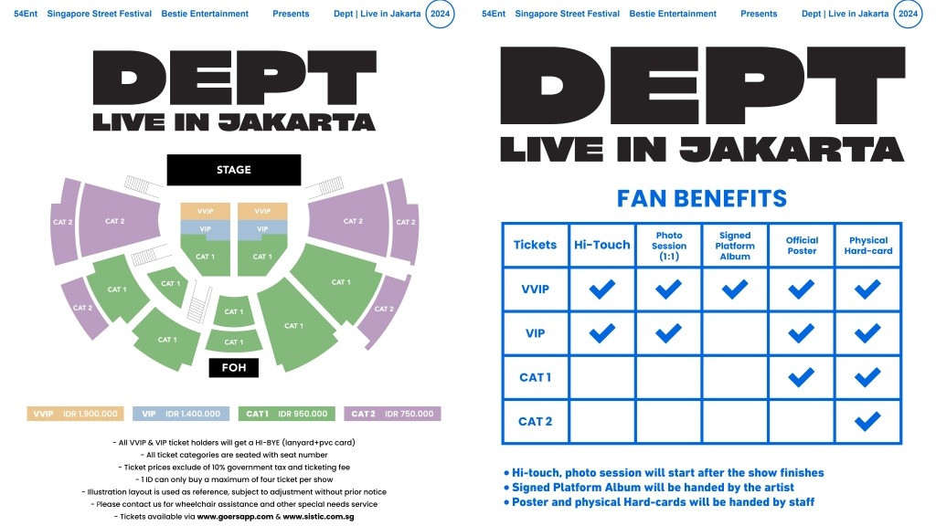 Seatplan dan fan benefits konser DEPT Jakarta 2024. Sumber: Bestie Entertainment