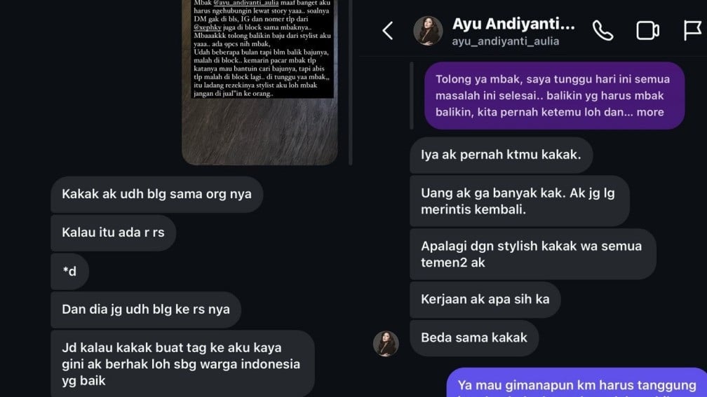 Siti Badriah berkomunikasi dengan Ayu Andiyanti Aulia mengenai penipuan yang dilakukannya kepada stylist-nya. Sumber: X (Twitter)