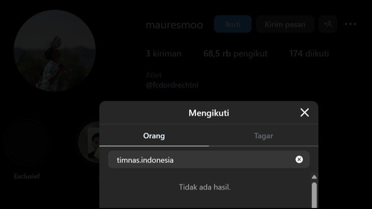 Mauresmo Hinoke kedapatan unfollow Instagram Timnas Indonesia