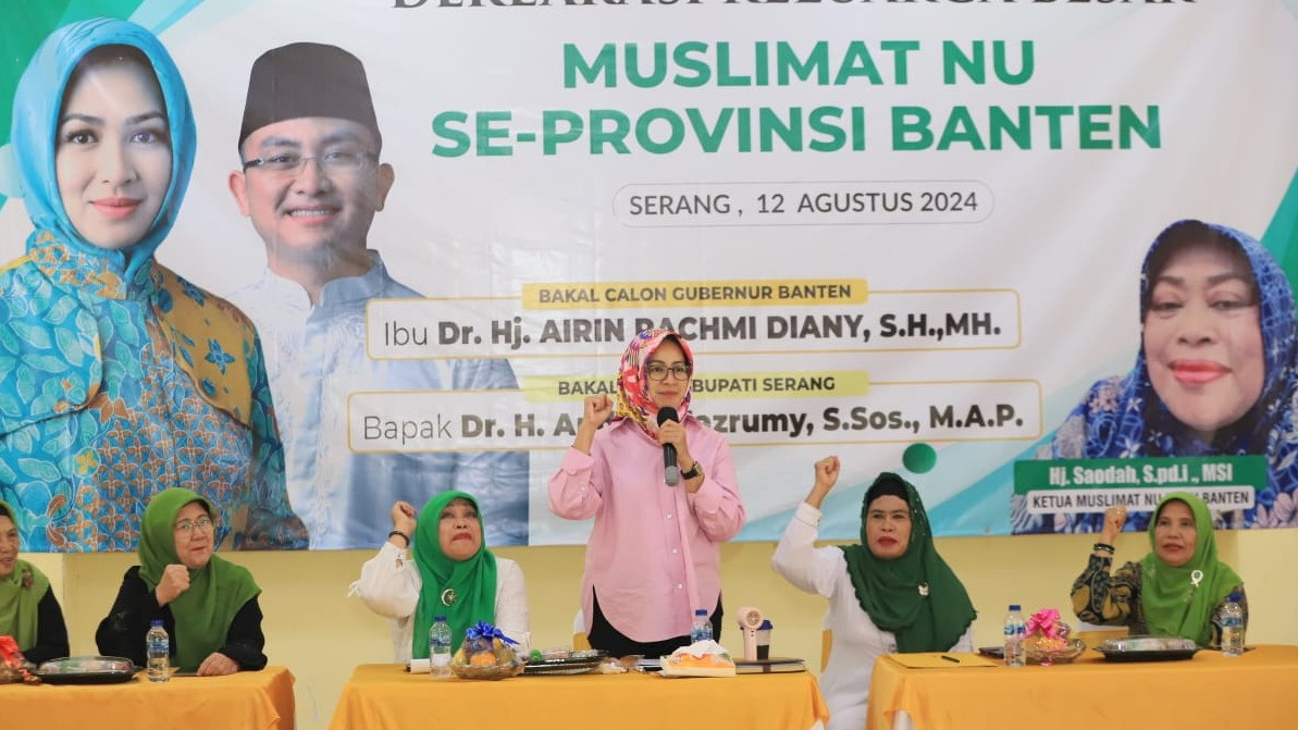 Muslimat NU se-Provinsi Banten resmi menyatakan dukungannya kepada Airin Rachmi Diany untuk maju sebagai calon gubernur Banten pada Pemilihan kepala daerah (Pilkada) Banten 2024.