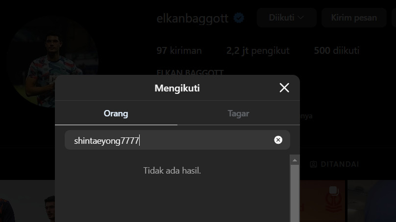 Akun Instagram Elkan Baggott tidak follow Shin Tae-yong