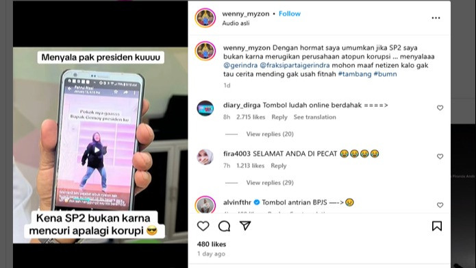 postingan Wenny Myzon sebelum dipecat PT Timah Tbk