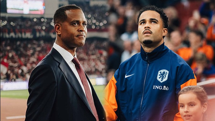Patrick Kluivert dan putranya, Justin Kluivert (berseragam timnas Belanda).