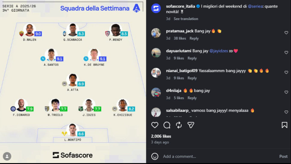 Jay Idzes masuk Best XI Serie A versi Sofascore