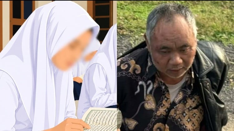 Ilustrasi santriwati (kiri) dan foto penangkapan Kiai Ashari Pati (kanan).