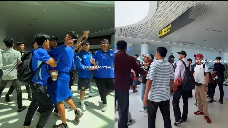 Pemain Persib Bandung diprovokasi oleh oknum suporter di Bandara Sepinggan Balikpapan.