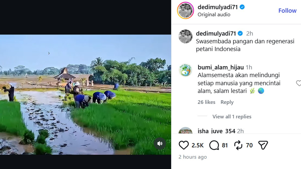 Kekhawatiran Besar Dedi Mulyadi soal Masa Depan Petani Indonesia: Nanti Tak Ada Lagi yang Mau Turun ke Sawah
            - galeri foto