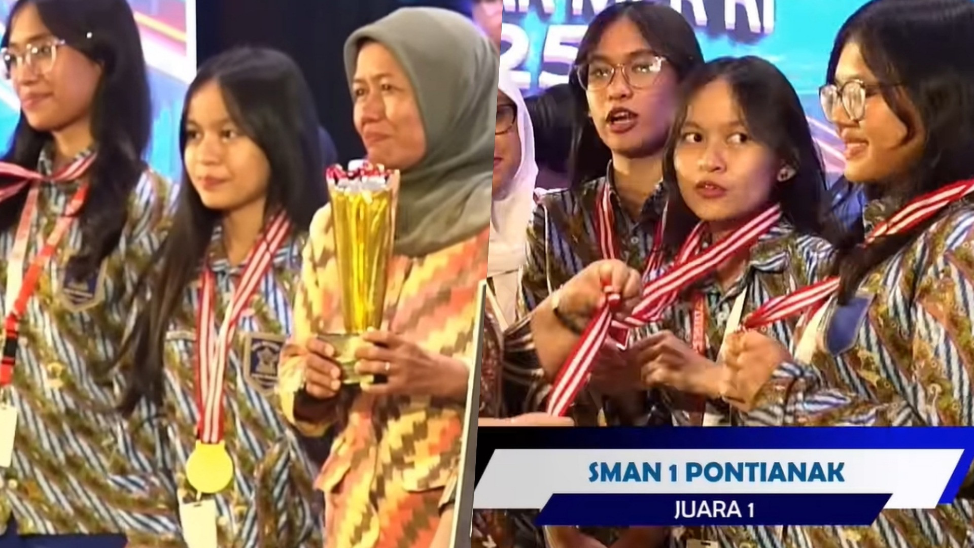Ocha (tengah) dan teman-temannya dari SMAN 1 Pontianak saat mendapat medali juara 1 LCC Kalbar 2025