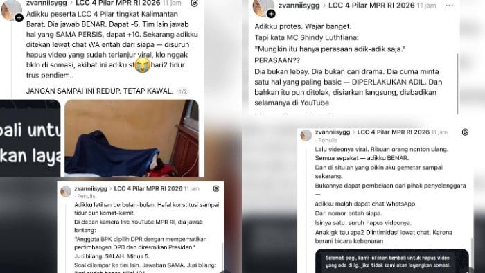 Utas akun Threads yang mengaku sebagai kakak Josepha Alexandra, siswi SMAN 1 Pontianak menjadi peserta Lomba Cerdas Cermat (LCC) Empat Pilar MPR RI 2026 Kalbar viral di media sosial
