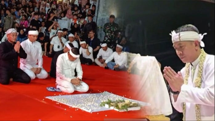 Kolase foto Gubernur Jabar Dedi Mulyadi - Wali Kota Bupati Karawang Aep Syaepuloh saat kirab Mahkota Binokasih