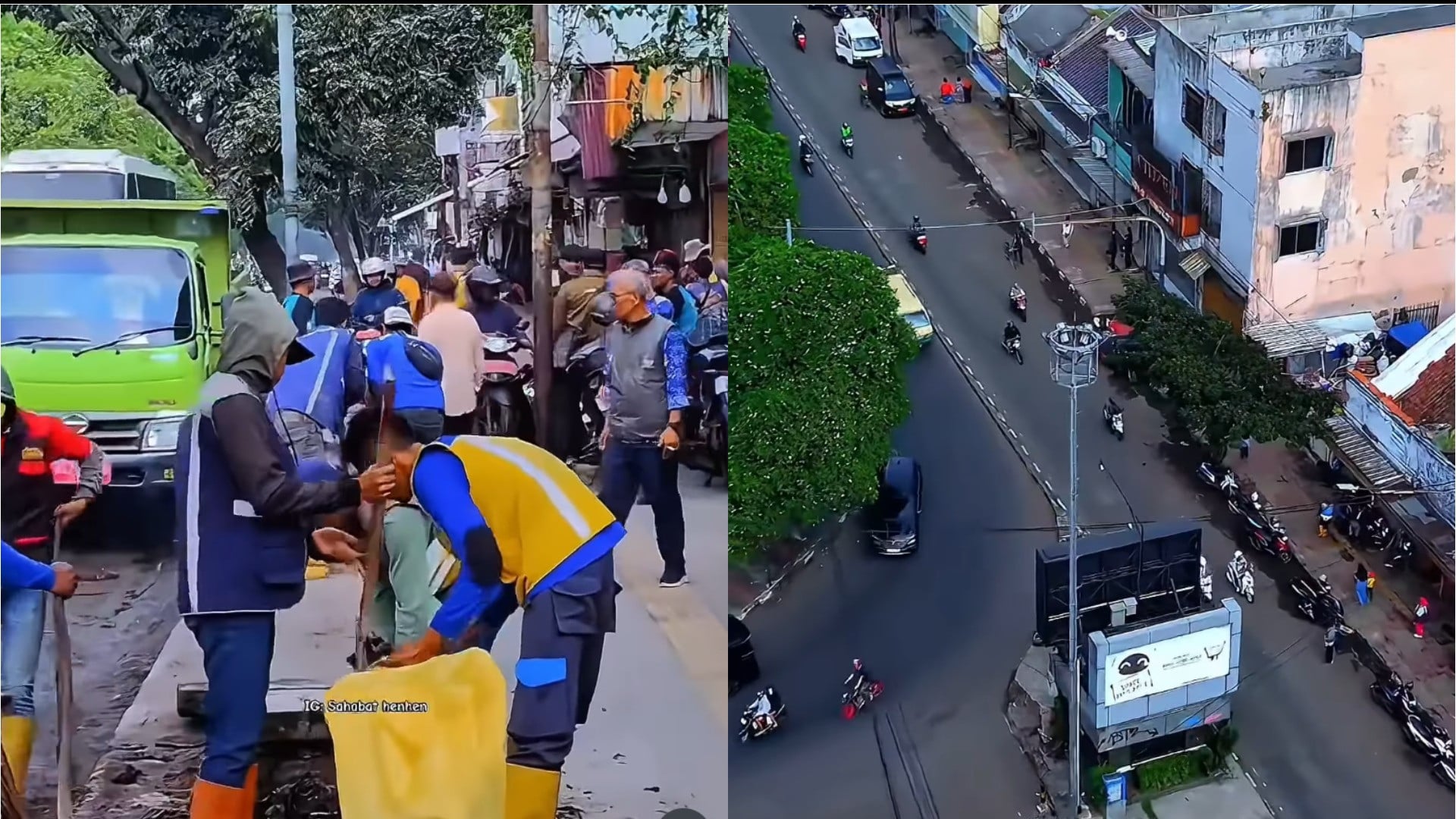 Proses Pembersihan Trotoar Cicadas usai penertiban PKL oleh Gubernur Jawa Barat