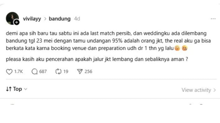 Utas calon pengantin wanita sebut jadwal pernikahan di Lembang, Kabupaten Bandung Barat bentrok dengan pertandingan penentuan Persib Bandung juara Super League 2025-2026 viral