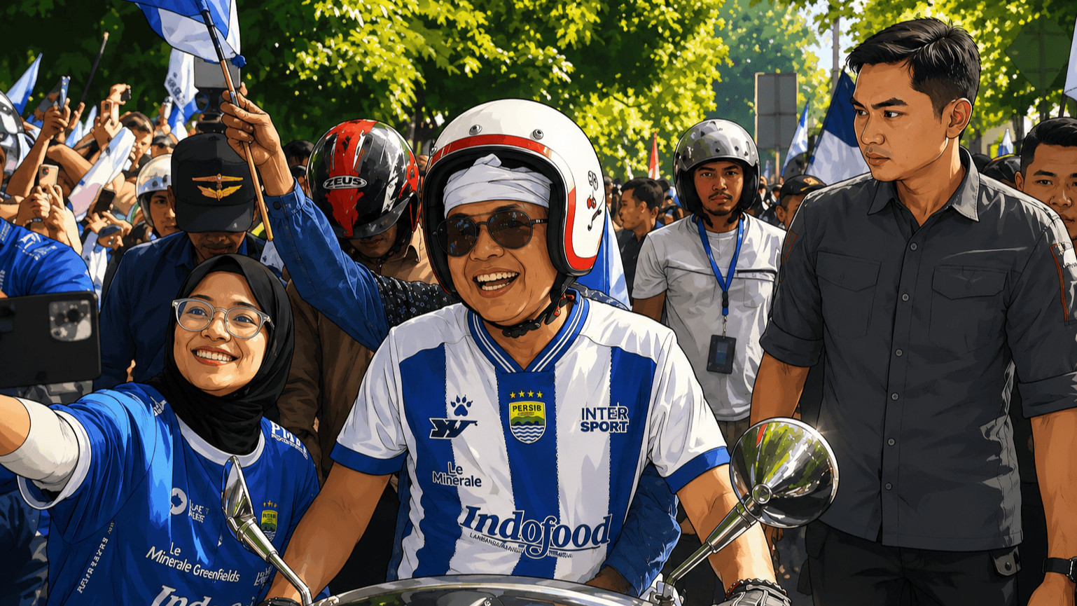 Gubernur Jawa Barat, Dedi Mulyadi ikut konvoi kemenangan Persib Bandung.