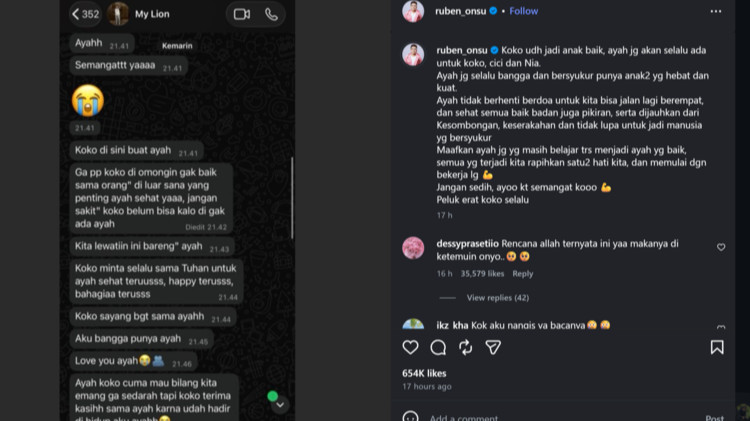 Pesan Haru Betrand Peto untuk Ruben Onsu: Jangan Sakit-sakit, Koko Belum Bisa Kalau Enggak Ada Ayah!
            - galeri foto