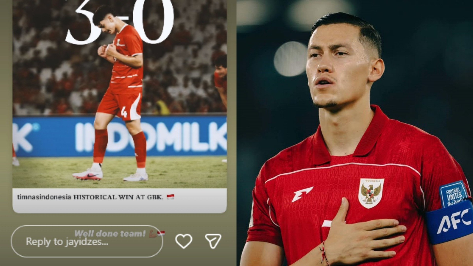 Reaksi Jay Idzes setelah Timnas Indonesia berhasil mengalahkan Oman dengan skor 3-0 di ajang FIFA Matchday, Jumat (5/6/2026).