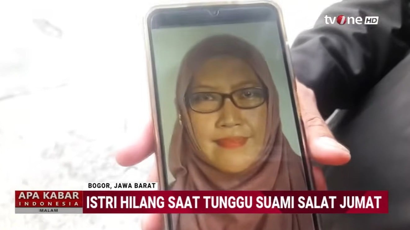 IRT berusia 53 tahun, Rahmawati Zaqiah menghilang saat menunggu suami shalat Jumat di kawasan Masjid Agung At-Tohiriyah, Empang, Kota Bogor