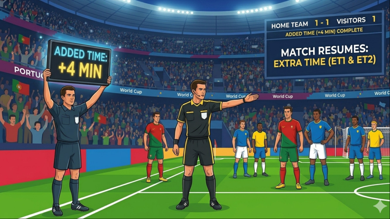 Iustrasi tambahan waktu di pertandingan sepak bola