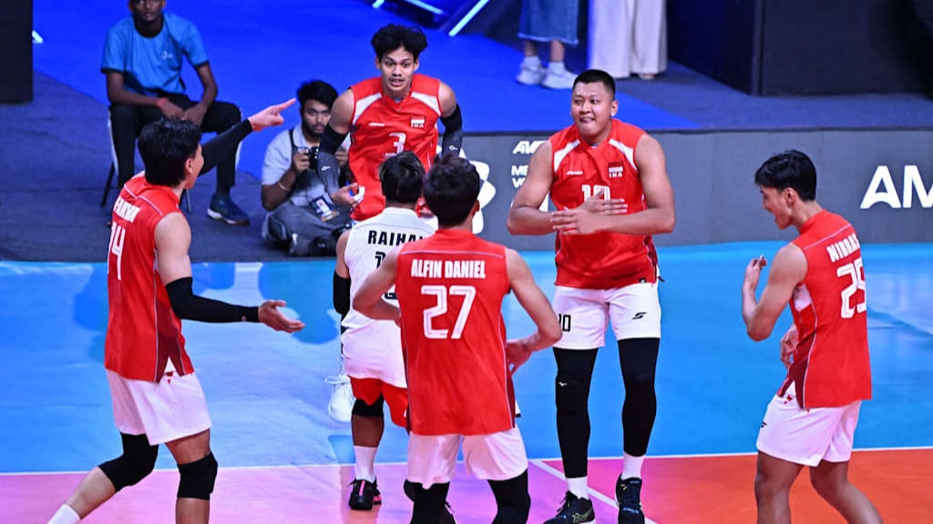 Selebrasi pemain Timnas Voli Indonesia di AVC Men s Cup 2026.