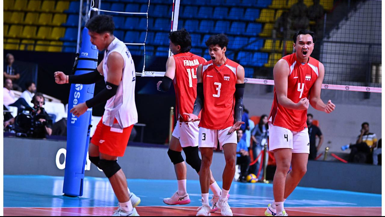 Selebrasi pemain Timnas Voli Indonesia di AVC Men s Cup 2026.