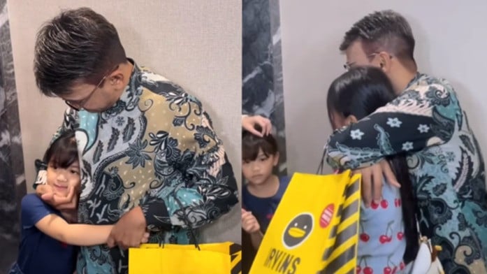 Momen Ruben Onsu bertemu dengan anak-anaknya di bandara