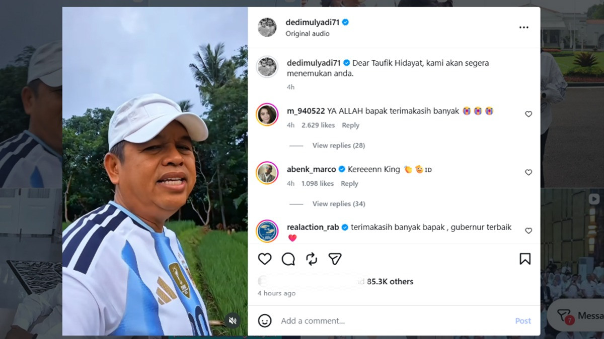 Hadiah Rp250 Juta Menanti! Dedi Mulyadi Ajak Warga Indonesia Bantu Tangkap Taufik Hidayat
            - galeri foto