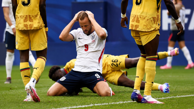 Ekspresi kekecewaan Harry Kane saat gagal cetak gol di laga Inggris vs Ghana di Piala Dunia 2026.