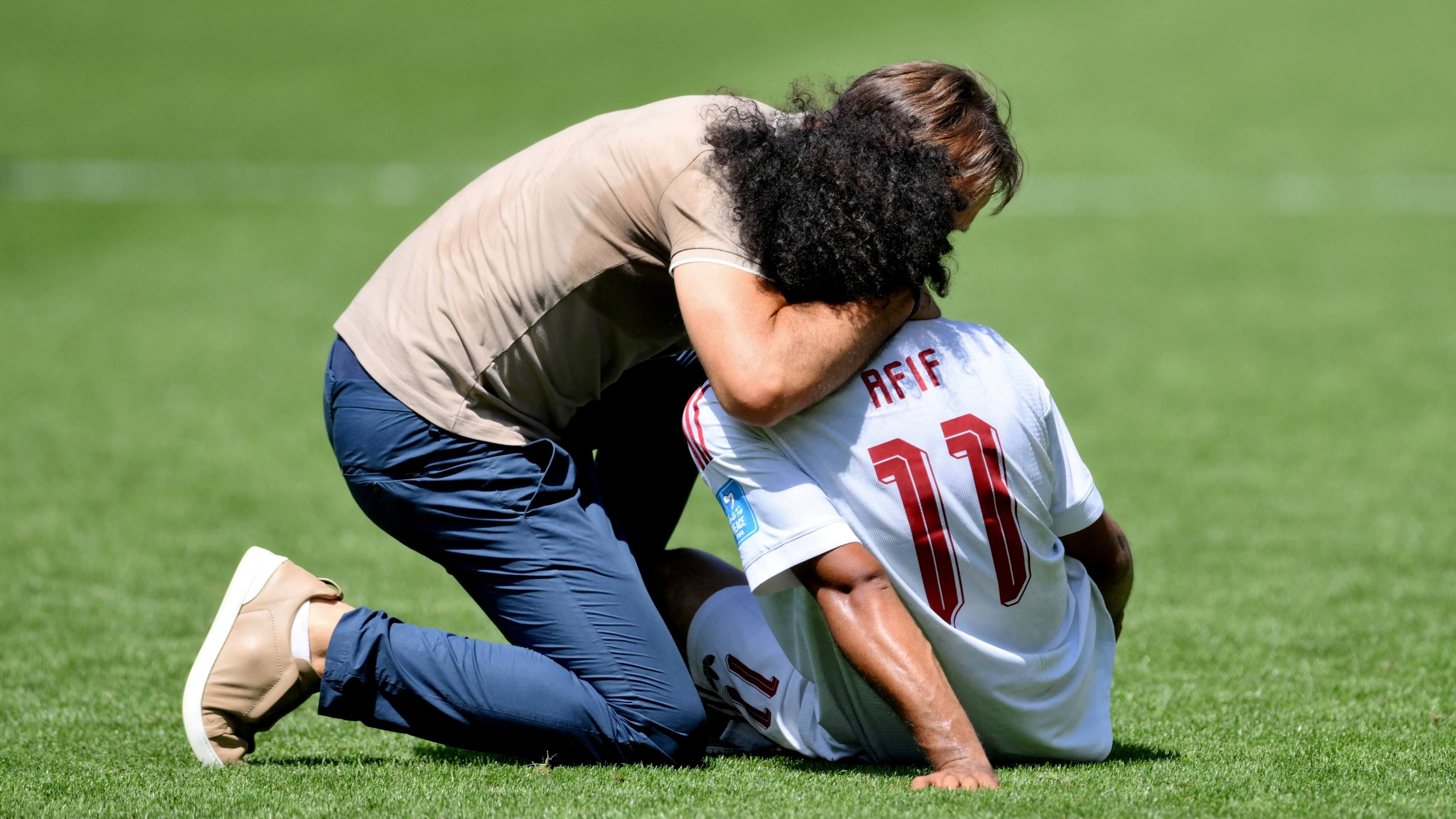 Pelatih dan pemain Timnas Qatar Julen Lopetegui dan Akram Afif usai laga Bosnia dan Herzegovina vs Qatar di Piala Dunia 2026