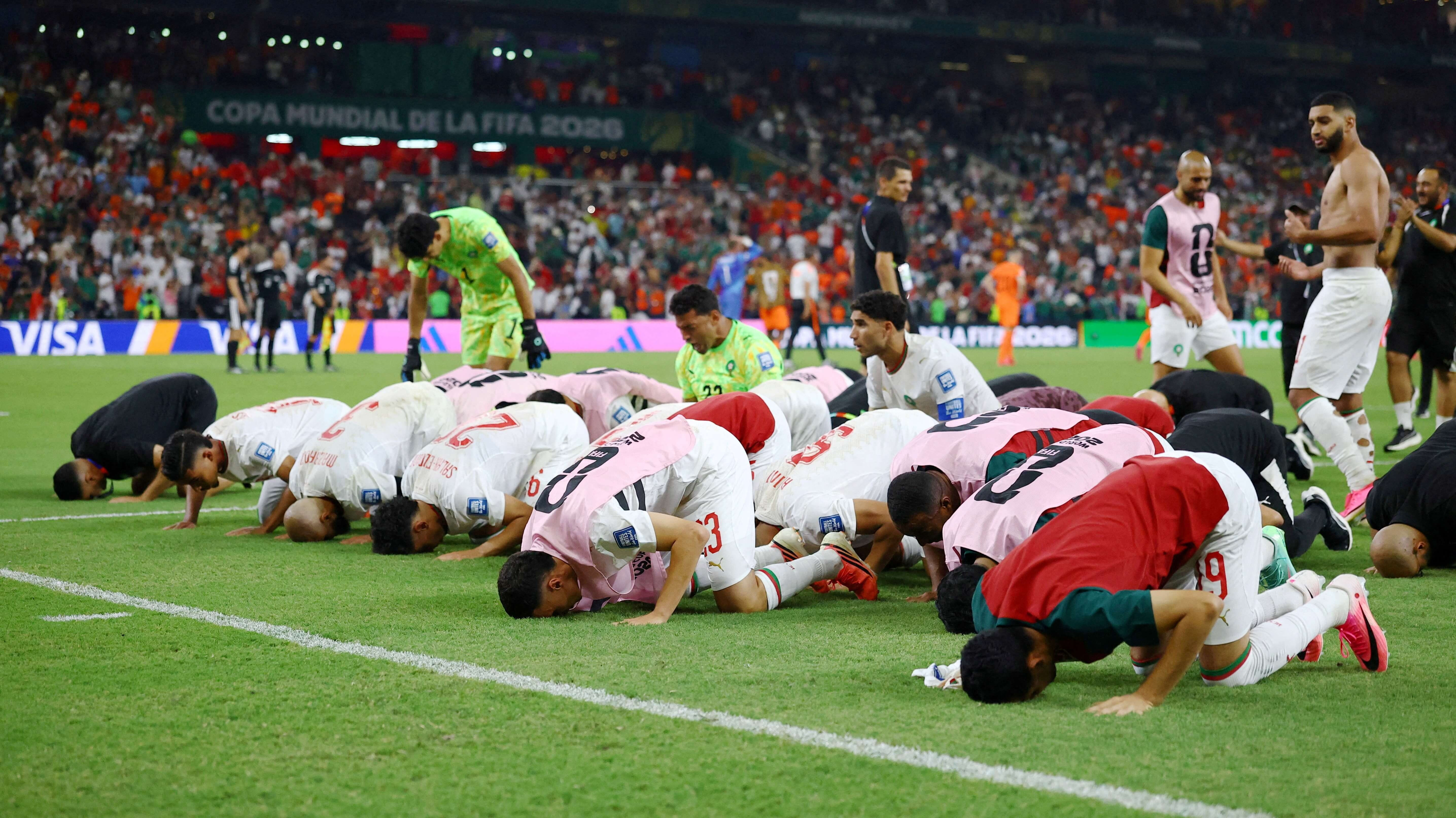 Timnas Maroko usai mengalahkan Belanda di babak 32 besar di Piala Dunia 2026