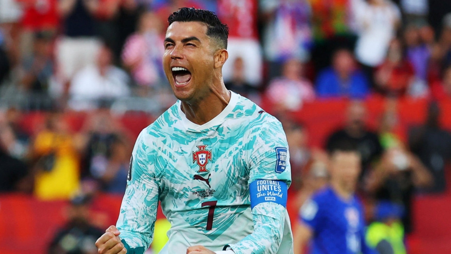 Selebrasi gol Cristiano Ronaldo dalam laga Portugal vs Kroasia di babak 32 besar Piala Dunia 2026
