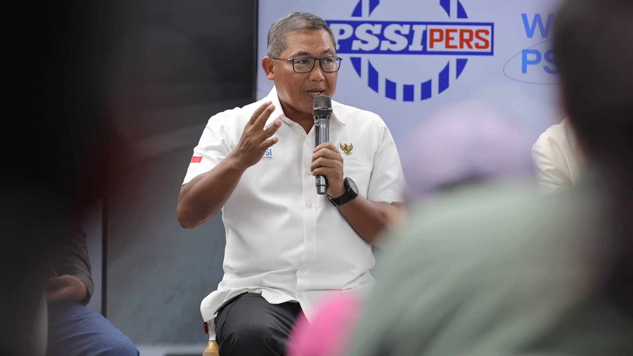 Ketua Badan Tim Nasional Indonesia, Sumardji di Acara Waterbreak PSSI Pers