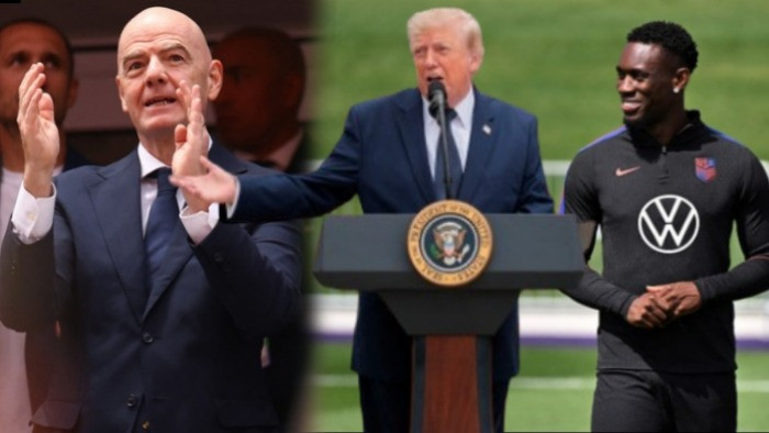 Presiden FIFA, Gianni Infantino, Presiden AS, Donald Trump, dan Striker Timnas Amerika Serikat, Folarin Balogun