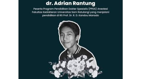 Dokter PPDS FK Unsrat Manado dr Adrian Rantung diduga bunuh diri setelah mengalami perundungan