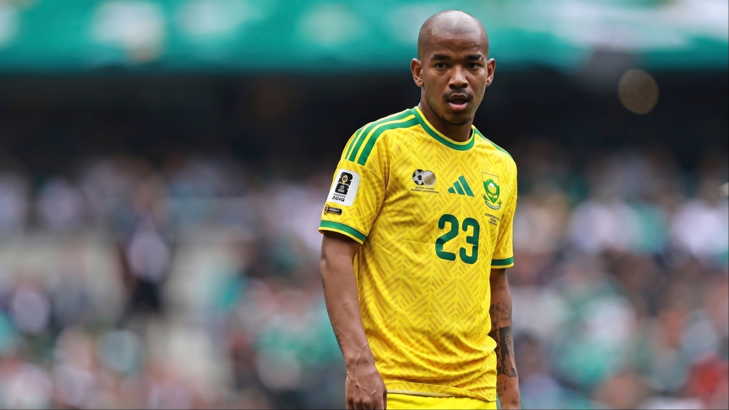 Jayden Adams, pemain Timnas Afrika Selatan saat tampil di Piala Dunia 2026 sebelum ditemukan meninggal dunia.