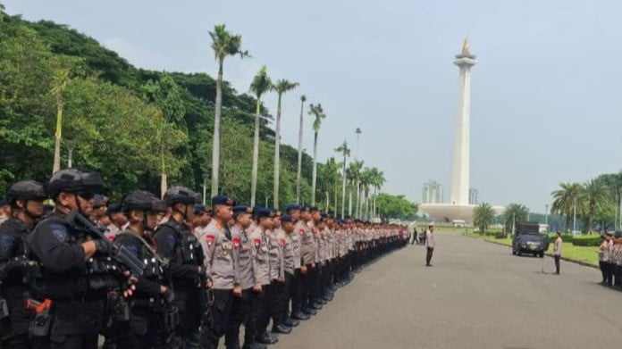 Ilustrasi - Personel gabungan mengikuti apel pengamanan aksi unjuk rasa di Jakarta