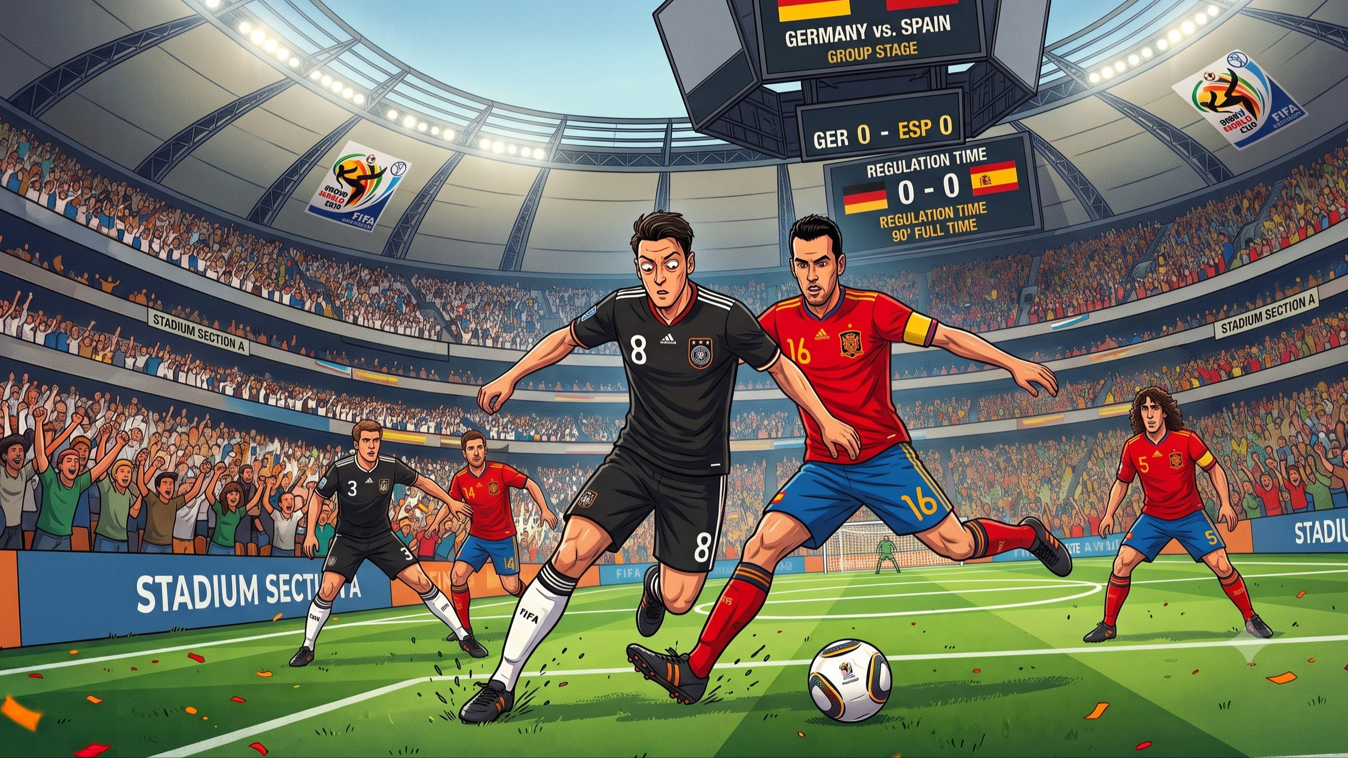 Ilustrasi semifinal Piala Dunia 2010 Jerman vs Spanyol