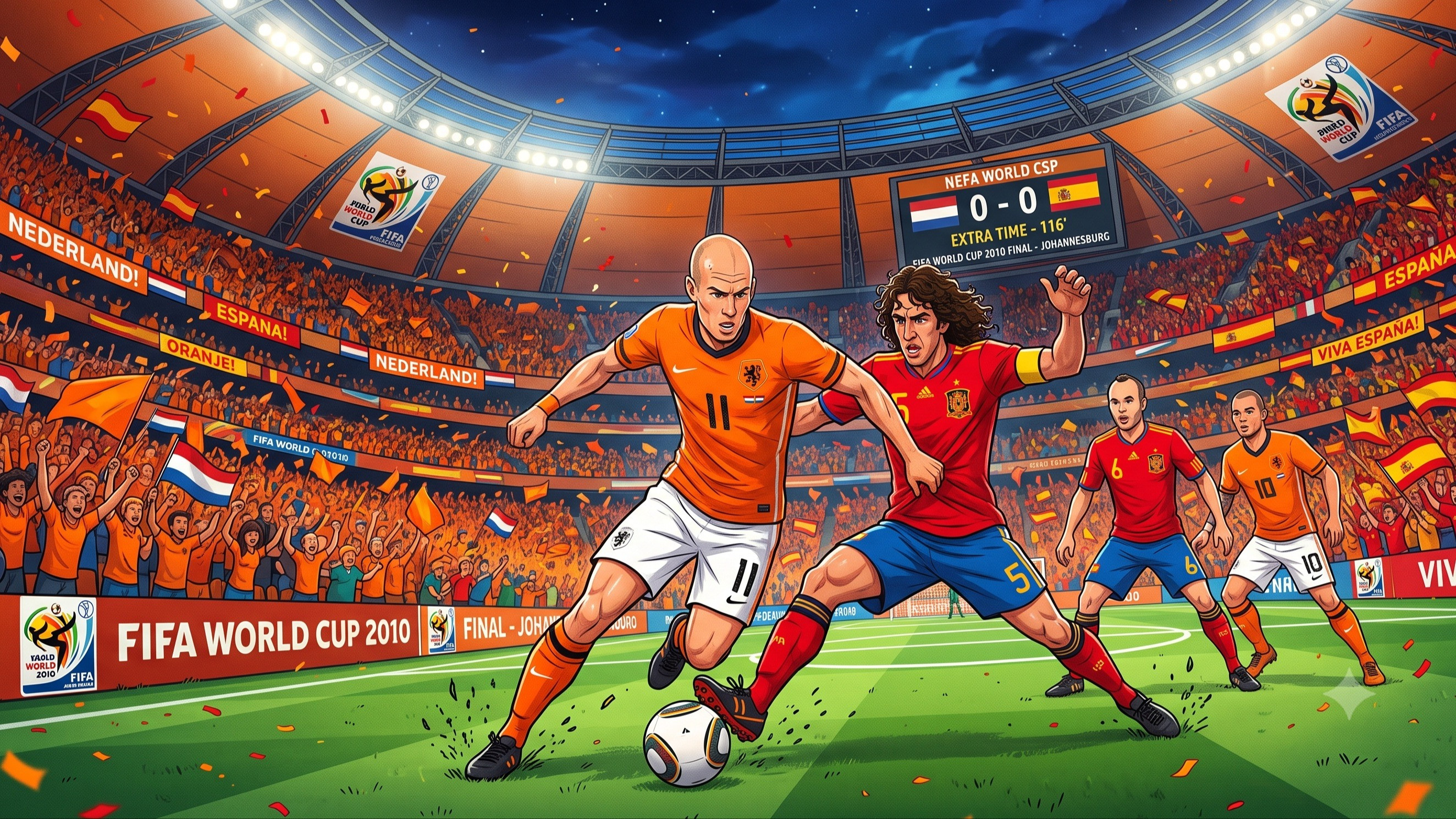 Ilustrasi final Piala Dunia 2010 Belanda vs Spanyol
