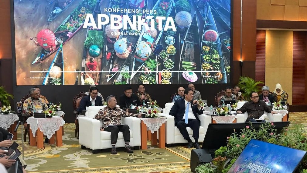 Menkeu Purbaya dalam konferensi pers APBN KiTa edisi Juli 2026.