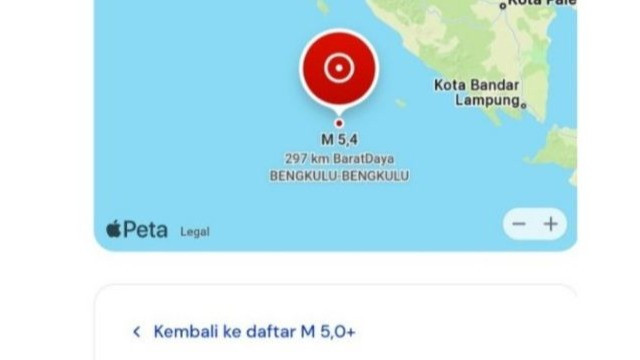Tangkapan layar Informasi gempa laman resmi BMKG di Bengkulu, pada Jumat (24/7/2026).