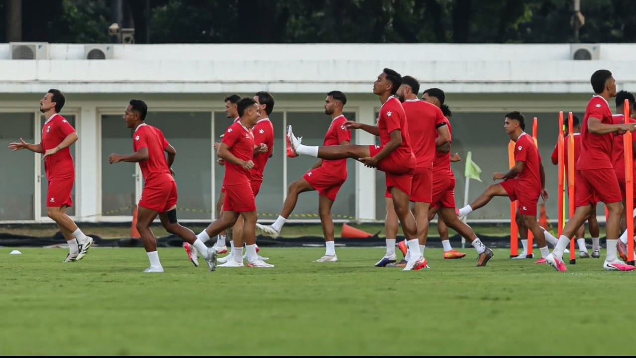 Pemain Timnas Indonesia dalam sesi latihan jelang menghadapi Kamboja di Piala AFF 2026.